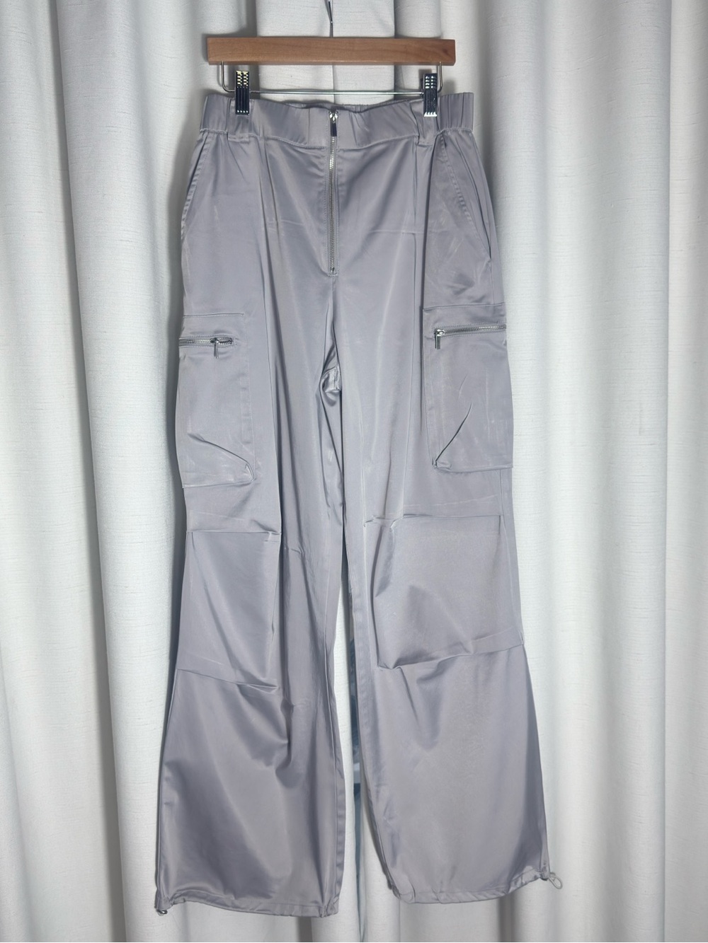 Zara Gray Satin Cargo Parachute Pants Wide Leg Size S - Picture 5 of 14
